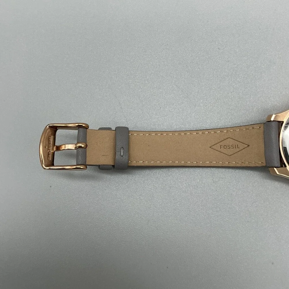 Fossil BQ3764 Womens Watch 35mm Brown Dial Gray Leather Rose Gold Multifunction